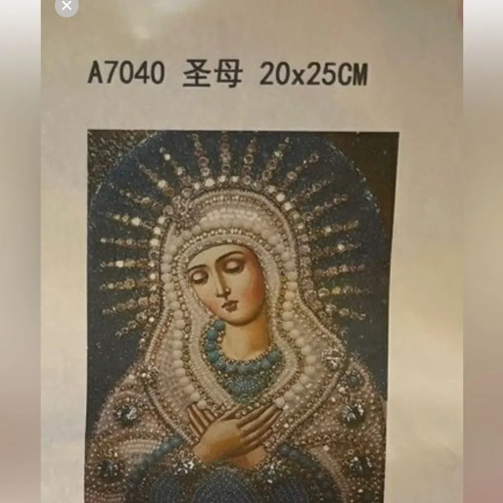 My 2d Holy Virgin Mary Diamond Painting with blue trim on neck!